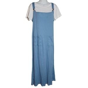 Claudia D. Blue Textured Jumper Dress T-Shirt Set Midi Length M vtg y2k mom